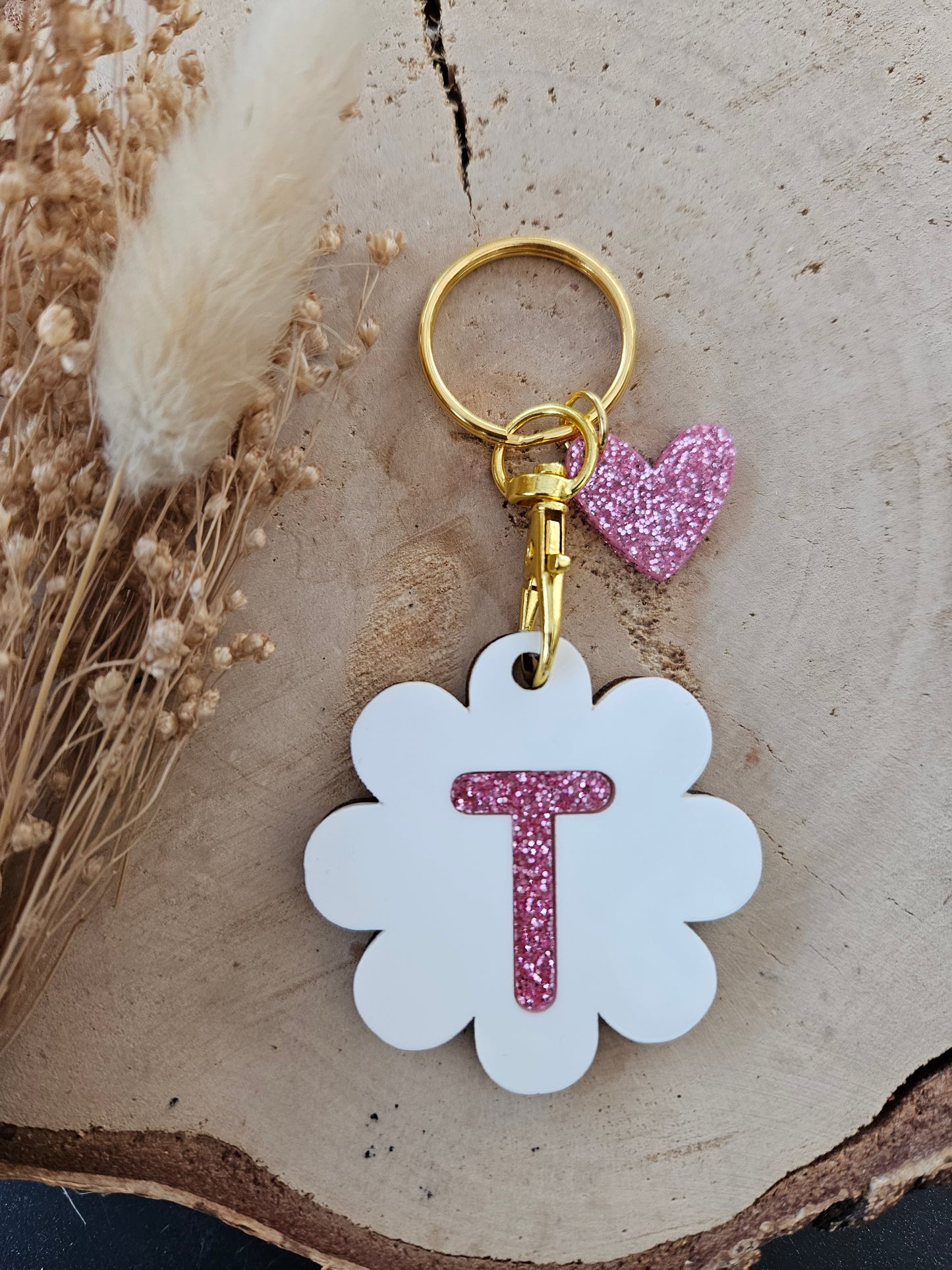 Porte clé bois ET PLEXI MARGEURITE COEUR / maman mamie maîtresse atsem cadeau femme