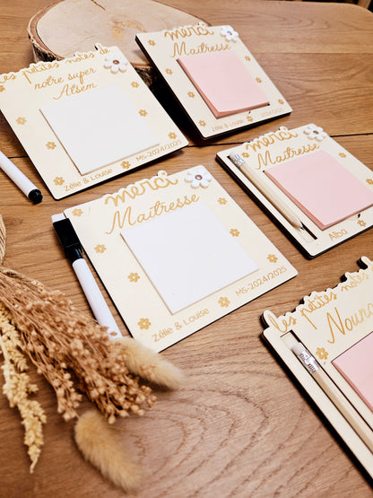 Support post it / Velléda  marguerite / fin année scolaire personnalisé | cadeau personnalisé | maîtresse - atsem - nounou - maître - cadeau merci