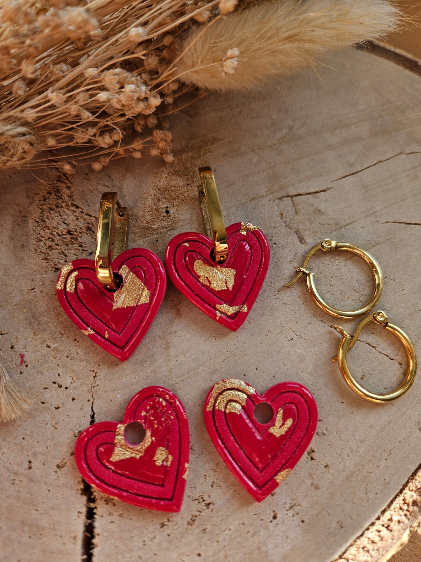 Pampilles interchangeables - par 2 - COEUR ROUGE LOVE GOLD