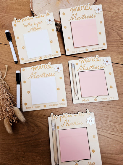 Support post it / Velléda  marguerite / fin année scolaire personnalisé | cadeau personnalisé | maîtresse - atsem - nounou - maître - cadeau merci